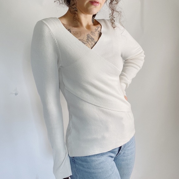 Ann Taylor Sweaters - ANN TAYLOR Cross Front Ribbed Sweater White